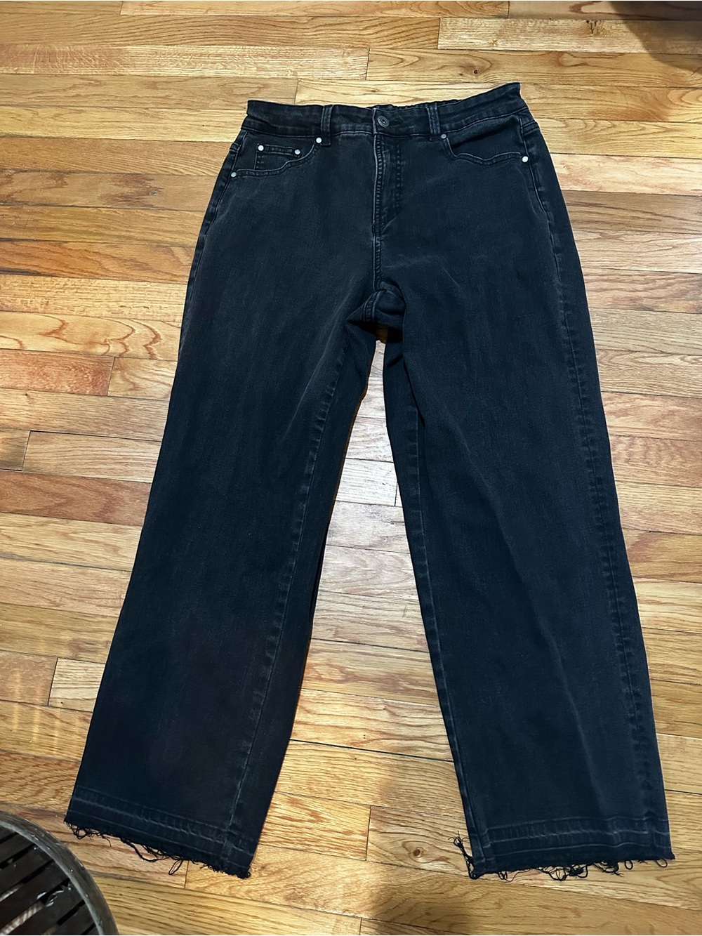 Universal Standard Washed Black Wide Leg Jeans Raw Hem Stretch High Rise 12